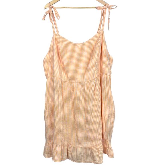 Old Navy Dress Women Gingham Check Cami Tiered Cottagecore Smocked 4X Orange New - Picture 1 of 8